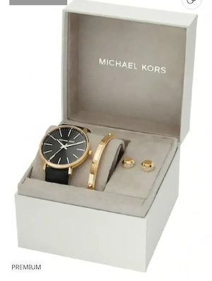 Set original Michael Kors Mk1077 format din 3 piese. Ceas, brățară și Cercei 