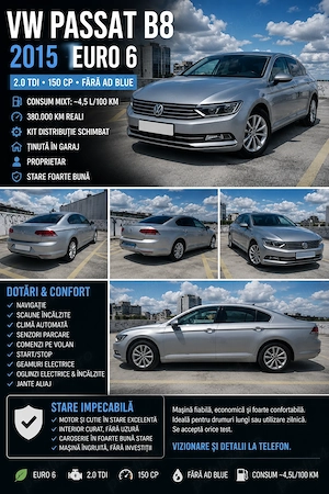  Volkswagen Passat B8   2015 | 2.0 TDI 150  - imagine 5
