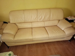 Set canapea si 2 fotolii combinatie din piele ecologica si piele