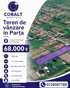 Teren de vânzare în Parța, la doar 15 minute de Timișoara