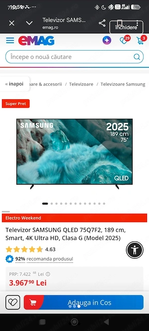 Televizor Samsung QLED 75Q7F2 (189 cm)   Model 2025, Sigilat Nou