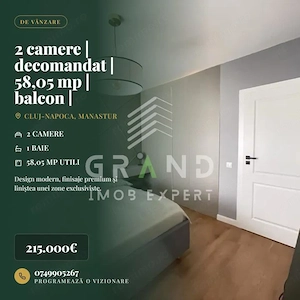 2 camere | decomandat | 58,05 mp | balcon | Parcare subterană | Frunzișului 