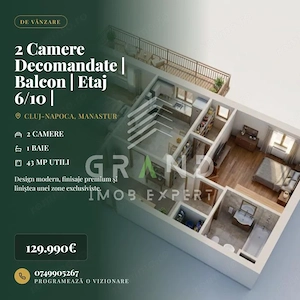 2 Camere Decomandate | Balcon | Etaj 6/10 | Orientare VEST | Manastur
