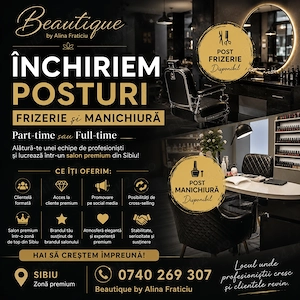 Sibiu | Închiriem post Manichiură și Frizerie | Salon Premium | Part-time   Full-time