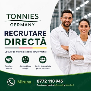 Personal necalificat la bandă-Tönnies, Germania 1800-2500 euro NET