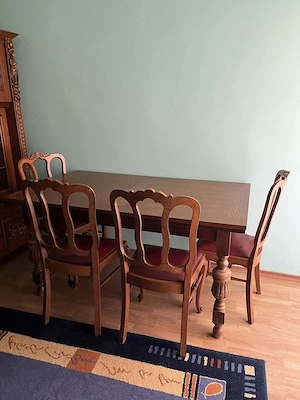 Masă dining din lemn masiv cu 4 scaune   stil clasic, stare bună 