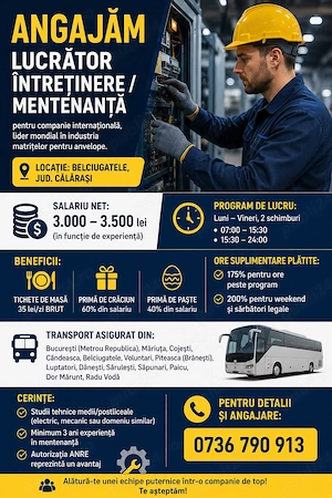 lucrator intretinere mentenanta