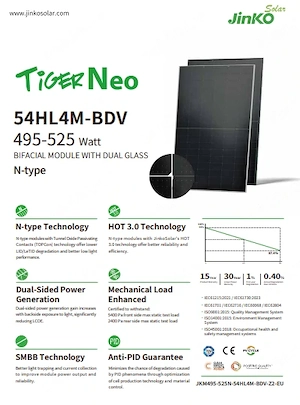 Set 3 panouri fotovoltaice bi-faciale Jinko TigerNeo 2.0 510W