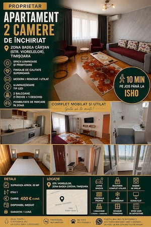 Proprietar, inchiriez  apart. 2 camere decomandate Dorobanți-et.1, ideal pentru un cuplu