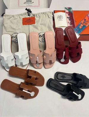 Papuci Hermes Full Box, Mărimi 35 41 , 100% Piele Naturală