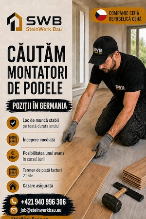 Montatori de pardoseli   lucru în Germania pe bază de PFA, începere imediată