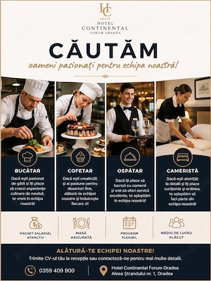 Hotel Continental Forum Oradea angajează. Alătură te unei echipe profesioniste!