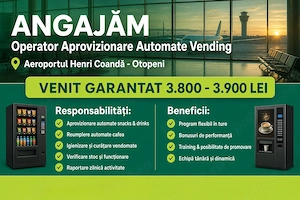 Operator aprovizionare automate snacks and drinks și cafea in aeroport Otopeni