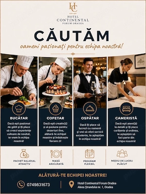 Hotel Continental Forum Oradea angajează. Alătură te unei echipe profesioniste!