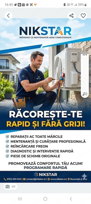 Reparații aer conditionat sectoarele 1,2 3,4,5,6