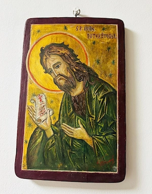 icoană veche ortodoxă pictată pe lemn Sfântul Ioan Botezătorul