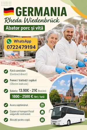 GERMANIA - Abator porc & vită - Fără experiență  ! 