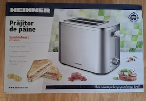 Prajitor de paine Heinner sparkle toast HTP-800SS , 800w, capacitate 2 felii, 7 niveluri rumenire, i