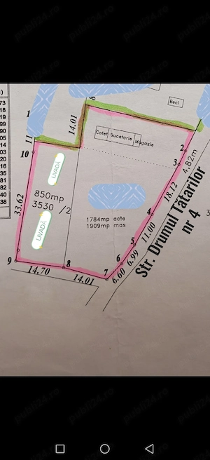 De vânzare : 1750mp intravilan, strada Drumul Tatarilor nr 4 Botoșani