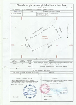 -Vând teren extravilan în Sântamaria-Orlea ( 1 Ha 2800 mp) și  875 mp la 5 Euro mp
