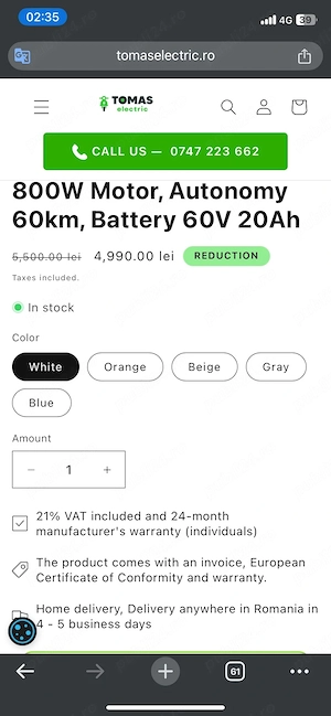 Scuter electric fără permis autonomie 90km - imagine 5