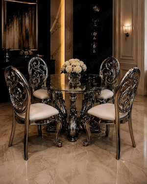 Set Dining Masă Rotundă Premium   4 Scaune | Mobilier din Polimer