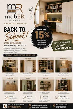  BACK TO SCHOOL   15% REDUCERE la mobilier pentru copii și adolescenți | mobER DESIGN