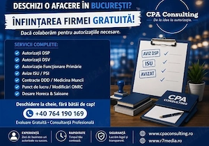 Infiintare firma GRATUITA Bucuresti + Autorizatii
