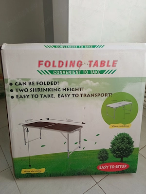 Masă pliabilă L 120x l 60x î 70cm, picioare reglabile pe înălțime