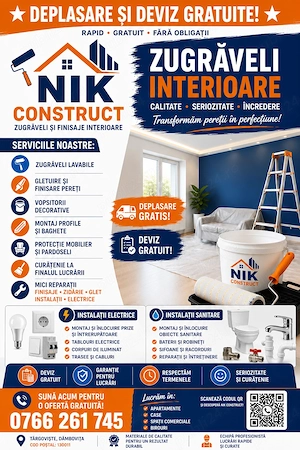 NIK CONSTRUCT   Zugrăveli, Finisaje, Instalații Electrice și Sanitare