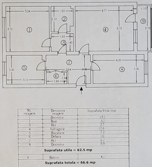 Vânzare un apartament cu 3 camere decomandat, Su=62,5 m.p. etaj 2, bloc S+P+4, an construcție 1972   - imagine 2