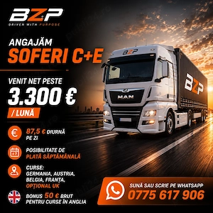 Angajam Soferi profesionisti C+E - peste 3300 eur   luna