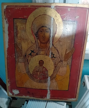 Icoană veche pe lemn   Maica Domnului  Oranta (Znamenie)    stil bizantino-rus