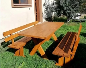 set lungime 2m masa si banci  lemn masiv pentru gradina 