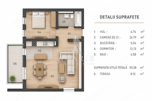 Apartament cu 2 camere, open space, in Braytim - imagine 7