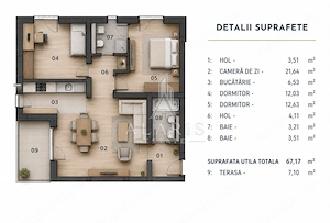 Apartament cu 2 camere, open space, in Braytim - imagine 9