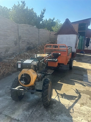     Motocultor O-MAC MC120E-D, motor 188F, 12 CP, fabricat în 2021. * Remorcă RURIS cu obloane metal - imagine 5