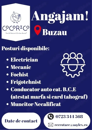 Angajam personal la punctul de lucru din Buzau!