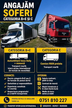 Amgajam șoferi categoria B+E SAU C