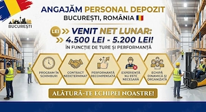Angajăm Personal Depozit   4.500   5.200 LEI net lună 
