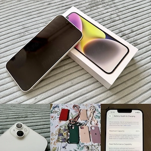 iPhone 14 128GB Starlight stare excelentă baterie 86% plus huse