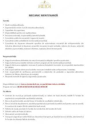 Mecanic mentenanta - HEIDI CHOCOLAT
