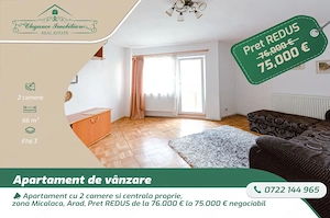 Apartament cu 2 camere și centrală proprie, zona Micalaca, Arad