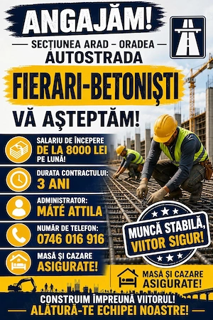 Angajez fierar betonist. lá autostrada Arad-Oradea