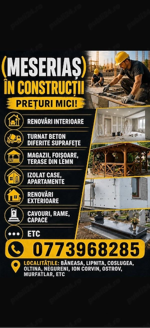 Meserias in constructii , execut diferite lucrari 