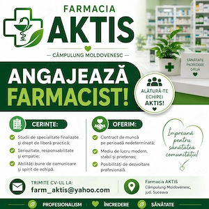 Angajez farmacist (ă) care să investească cu profesionalism și dedicare acestei profesii.