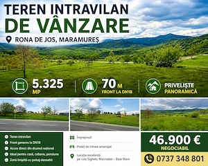 Teren intravilan 5.325 mp | 70 m front la DN18 | Rona de Jos | 