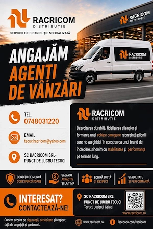 SC RACRICOM SRL-punct de lucru Tecuci- Angajeaza  Agenti de vanzari