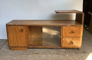Comoda Vintage din Lemn stil ArtDeco; Toaleta de machiaj fara oglinda; Bancuta