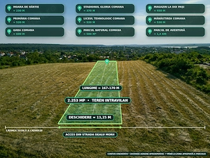 Teren intravilan 2.253 mp în Comana   panoramă superbă, apus peste localitate, aproape de București